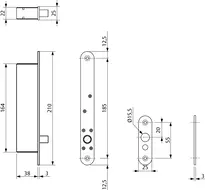 Technische Zeichnung Türriegel Modell 843 843